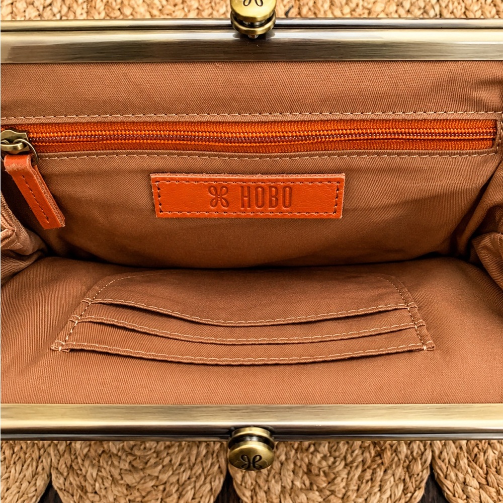 HOBO Tan Leather Frame Clutch with Gold-Tone Hardware NWT - Picture 2 of 4